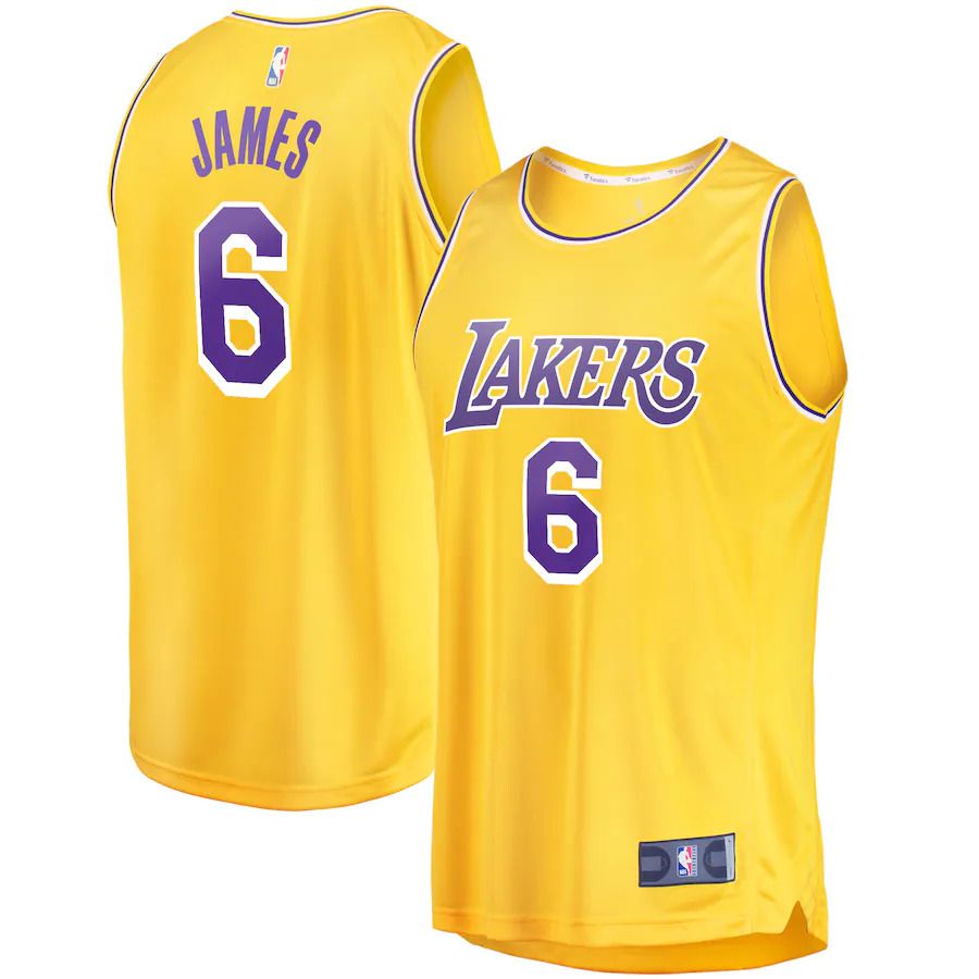 Men Los Angeles Lakers 6 LeBron James Fanatics Branded Gold Fast Break Replica NBA Jersey